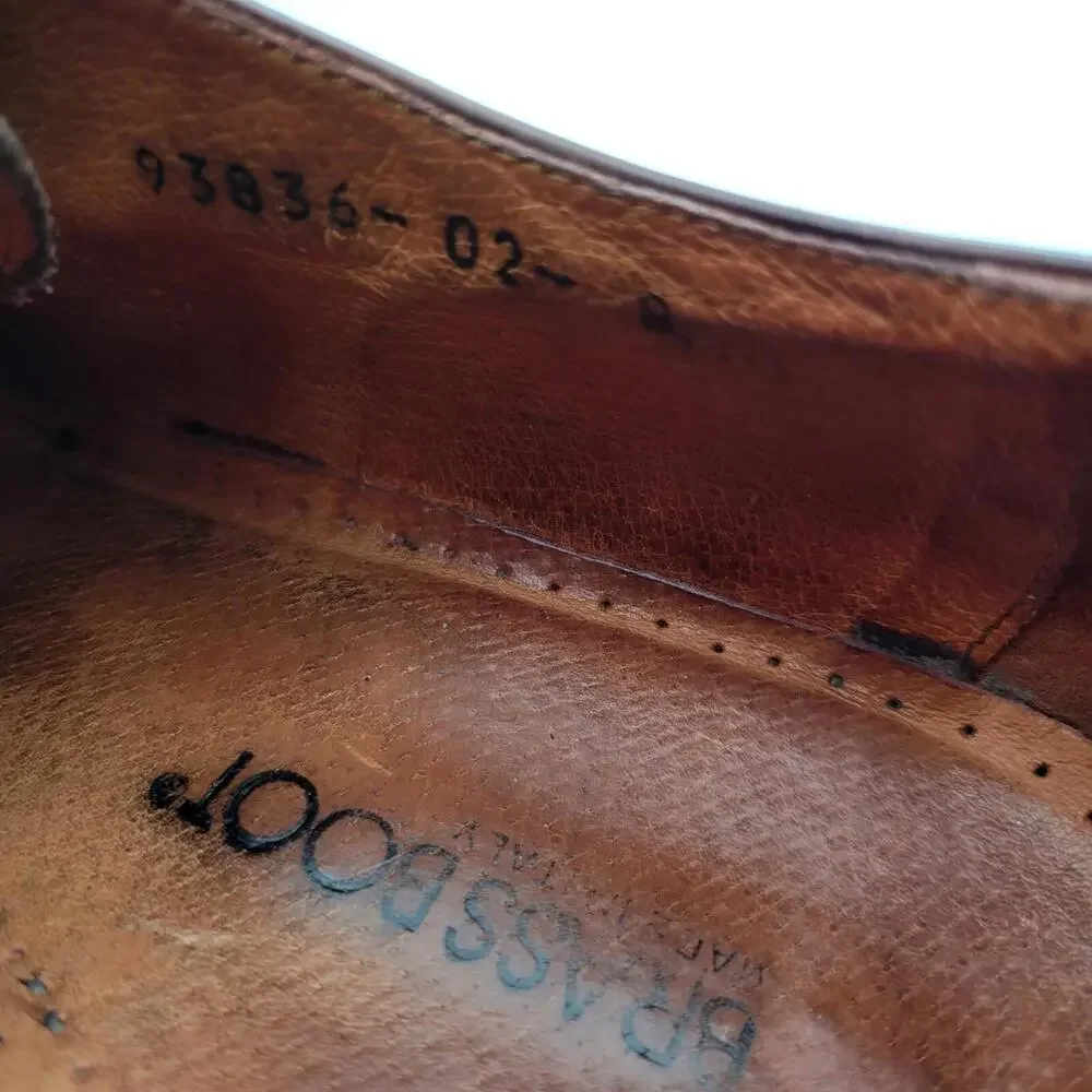 Brass Boot Oxford Shoes Mens 8 Brown Leather Cap Toe Dress Shoes‎ Made in Italy